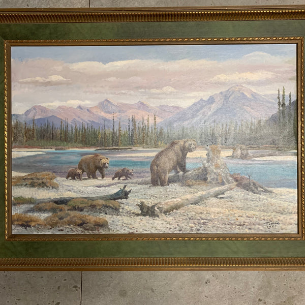 Ölgemälde Canada Bären mit gerissenem Hirsch von Fritz Laube