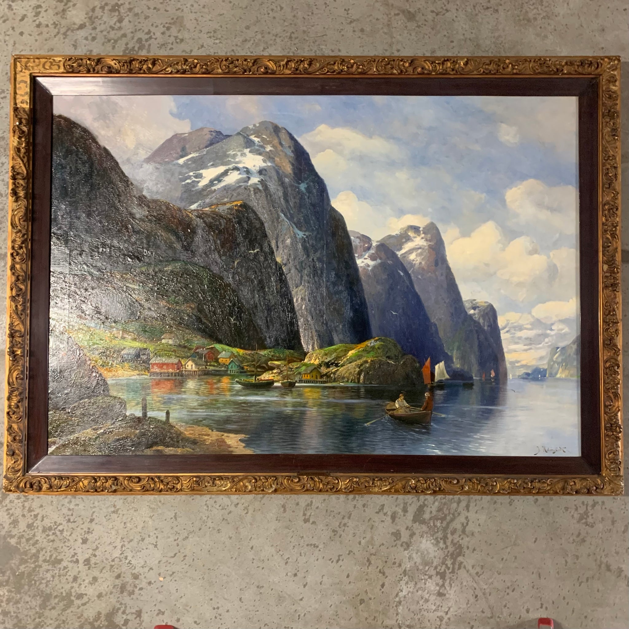 Ölgemälde Norwegisches Fischerdorf am Fjord von Johann Holmstedt