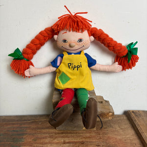 Vintage Schwedische Astrid Lindgren Pippi Langstrumpf Stoffpuppe von Palmefjord Toys