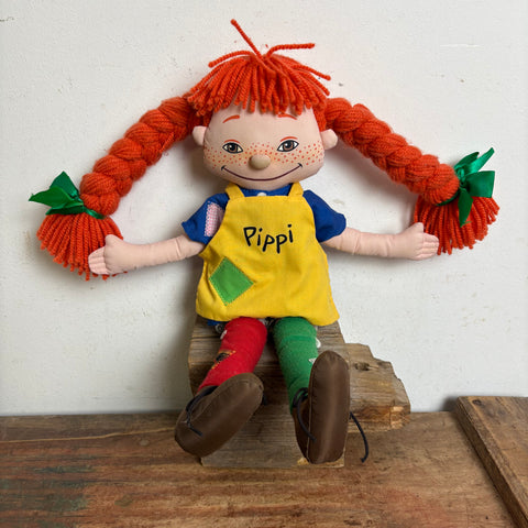 Vintage Schwedische Astrid Lindgren Pippi Langstrumpf Stoffpuppe von Palmefjord Toys