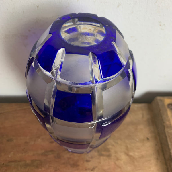 Vintage Kristallglas Vase von Joska blau kariert