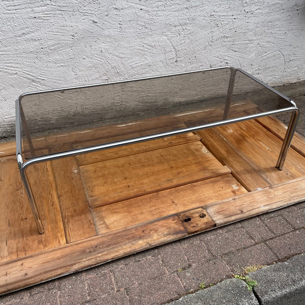 Vintage Space Age Couchtisch Stahlrohr Rauchglas