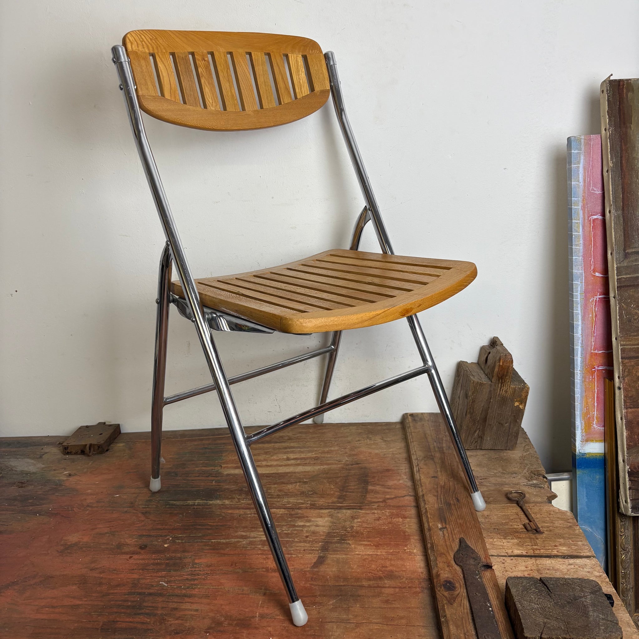 Vintage Stahlrohr Holz Klappstuhl