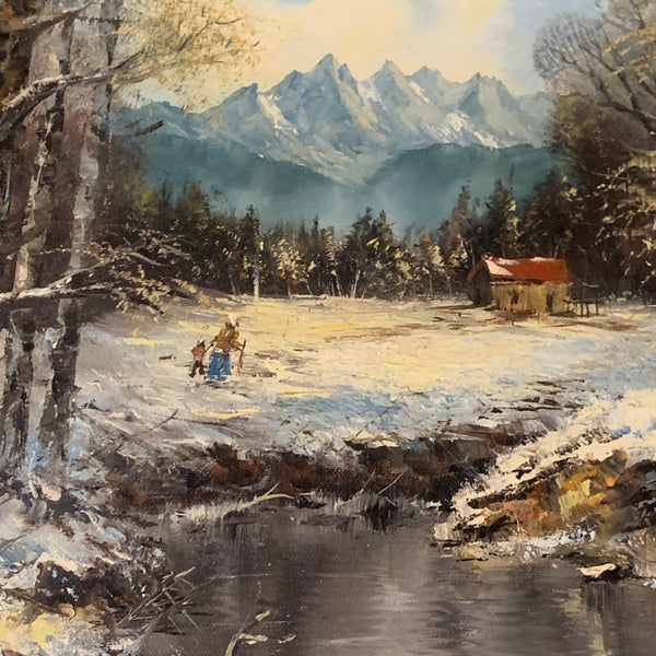 Ölgemälde Winterliche Flusslandschaft von E. Hoffmann