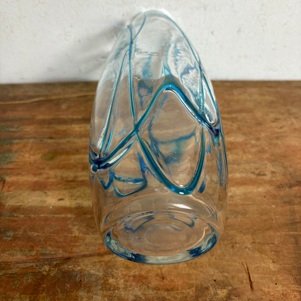 Vintage Glas Vase von Murano mit blauem Faden
