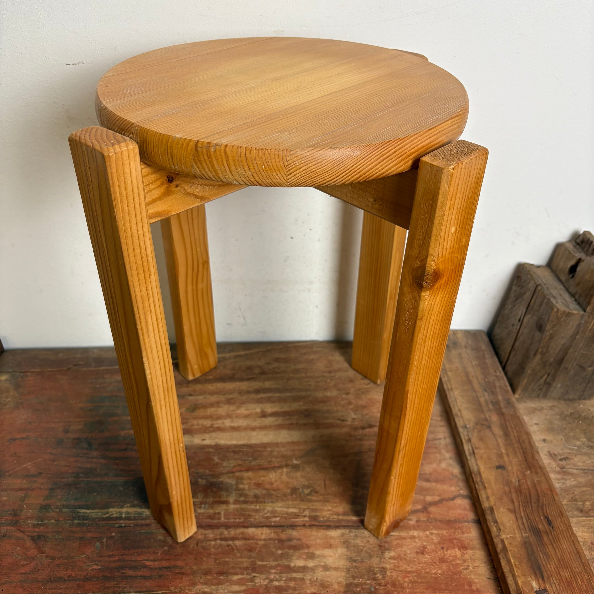 Vintage Kieferholz Hocker von Baumwritter Schweden