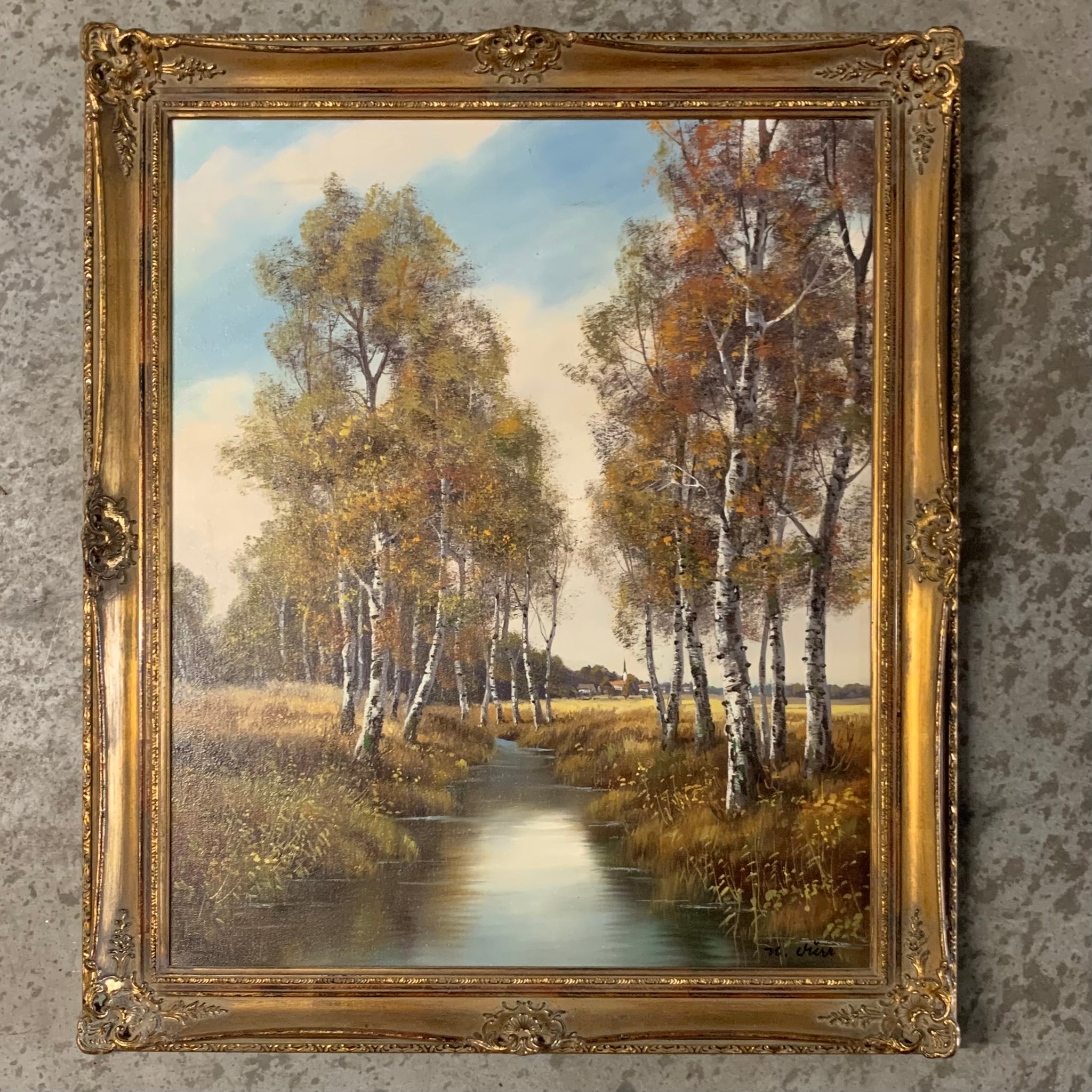 Ölgemälde Birken am Bach von Mürr