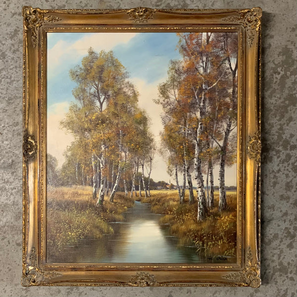 Ölgemälde Birken am Bach von Mürr