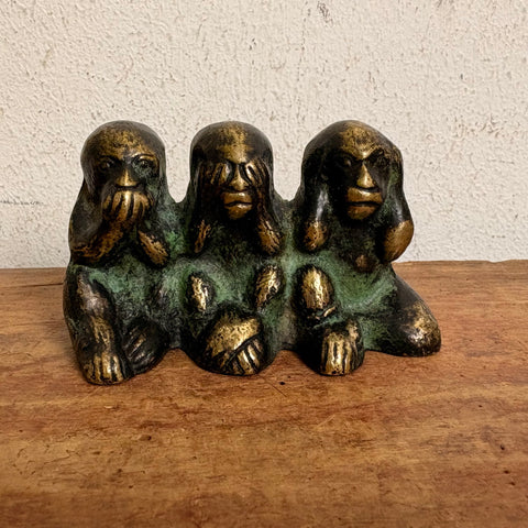 Vintage Bronze Skulptur Figur Die drei weisen Affen