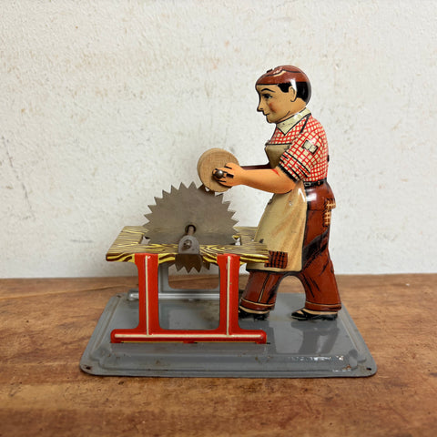 Blechspielzeug Antriebsmodell Dampfmaschine Mann mit Säge von Arnold