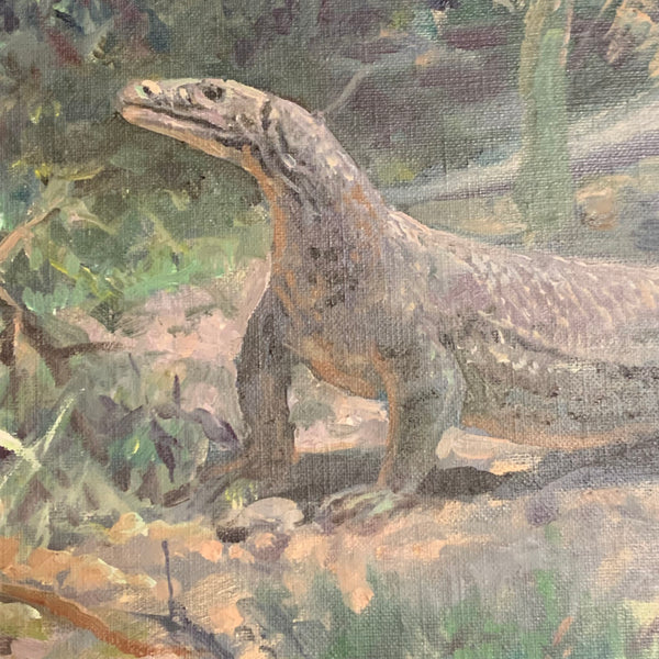 Ölgemälde Riesenwaran und Panzernashorn von Fritz Laube