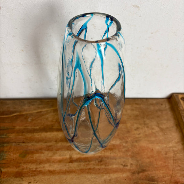 Vintage Glas Vase von Murano mit blauem Faden