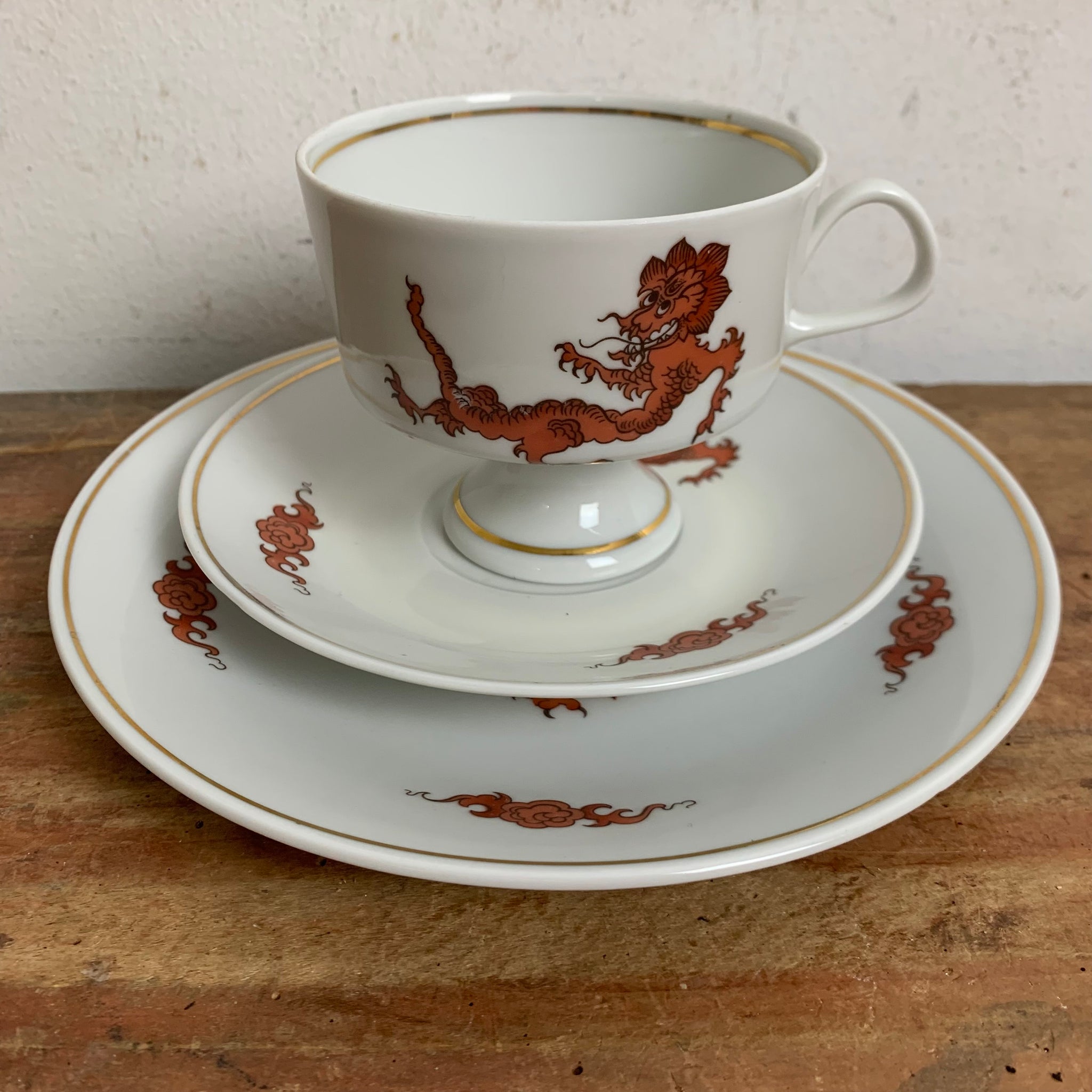 Vintage Sammeltasse Roter Ming Drache Lichte Porzellan