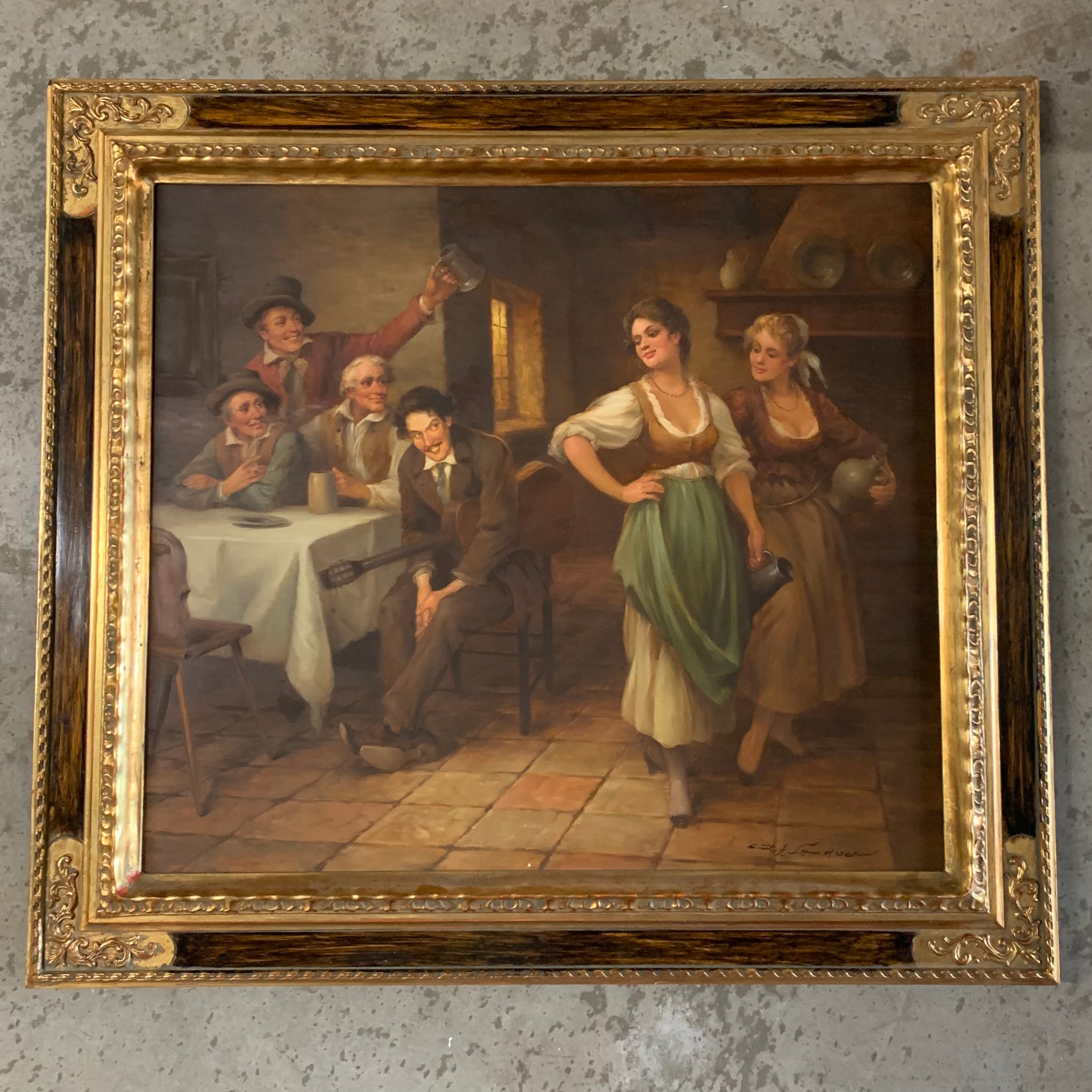 Ölgemälde Bauernszene im Wirtshaus von Curt A. Landwehr