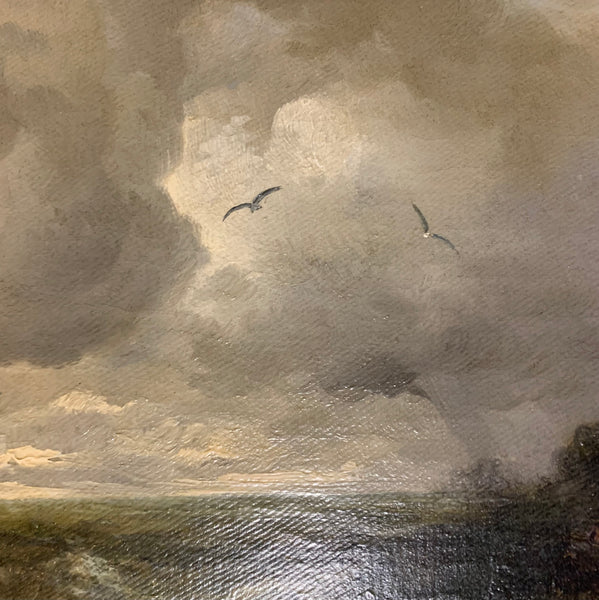 Ölgemälde Aufkommender Sturm über dem Küstenhafen von Andreas Achenbach