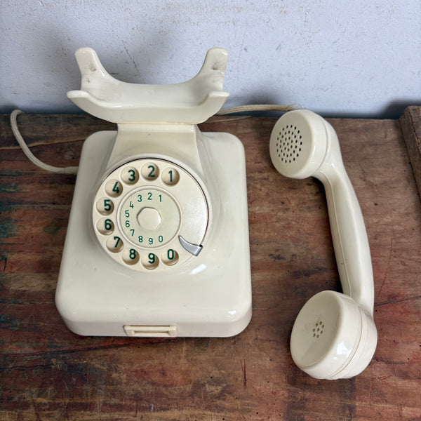 Vintage Wählscheiben Telefon W48 in weiß elfenbein