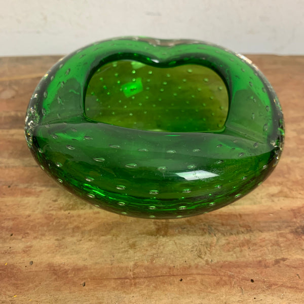 Vintage Mid Century Bubble Murano Aschenbecher grün
