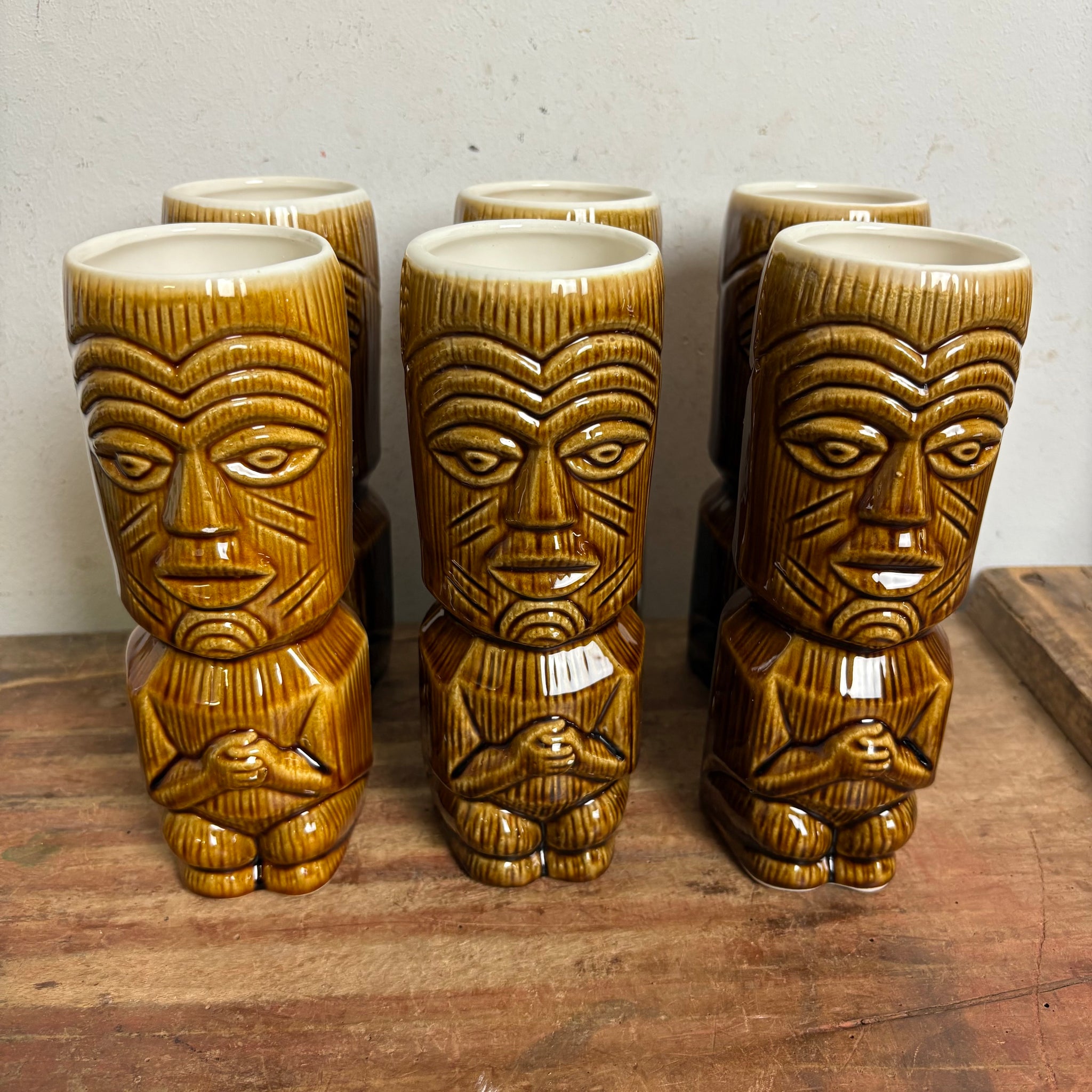 Vintage 6er Set Cocktail Becher Tiki Mug Mövenpick Moai von Fred Roberts