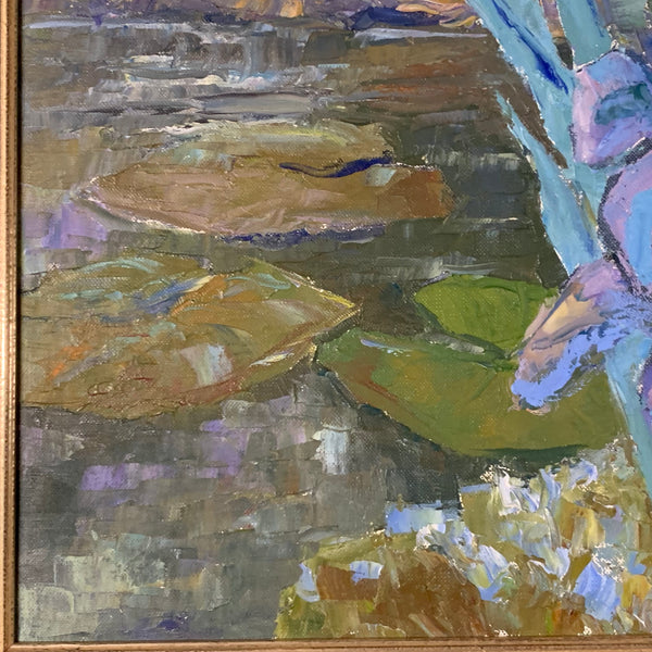 Ölgemälde Lilien am Teich von Klaus Heckert
