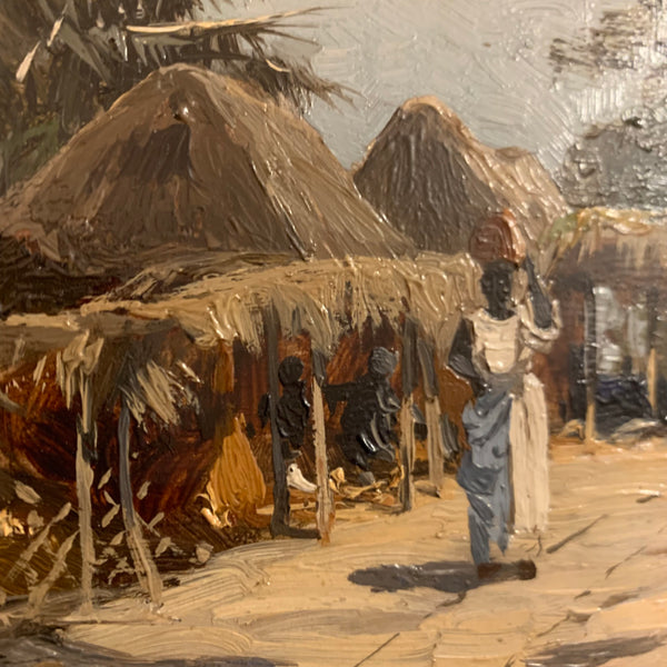 Ölgemälde Hüttendorf im afrikanischen Hochland von Carl Salzmann