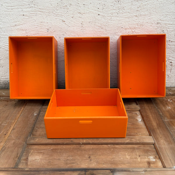 4 vintage Holz Stapelkisten von Ikea in orange