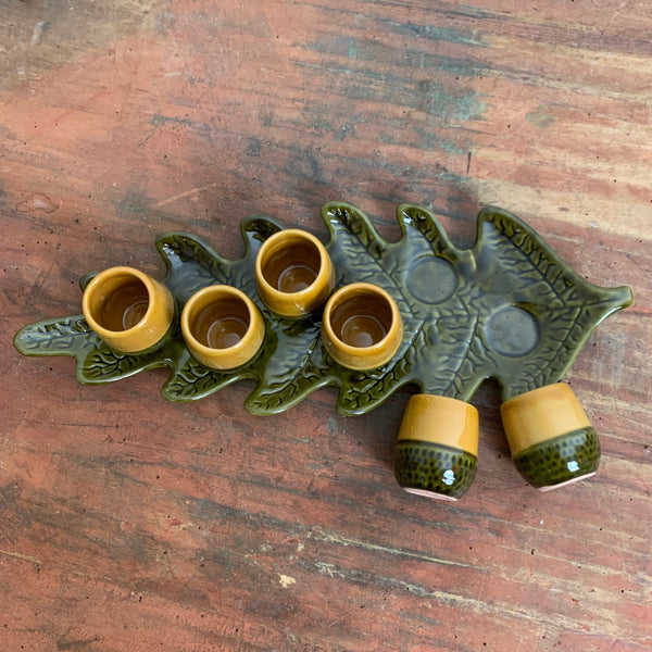 Vintage Keramik Schnaps Becher Eichel auf Eichenblatt