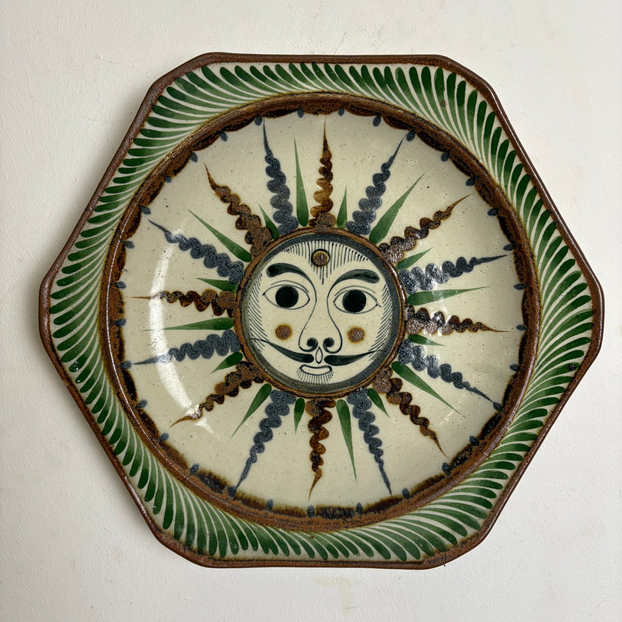 Vintage mexikanische Keramik Wandteller Sonne Mond von Jorge Wilmot Tonala