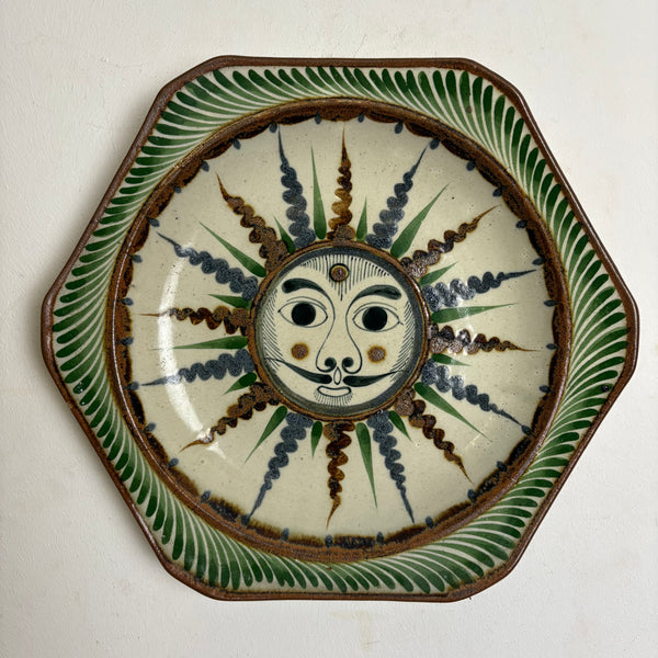 Vintage mexikanische Keramik Wandteller Sonne Mond von Jorge Wilmot Tonala