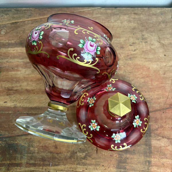 Antike Bonbonniere Böhmisches Kristallglas Deckeldose