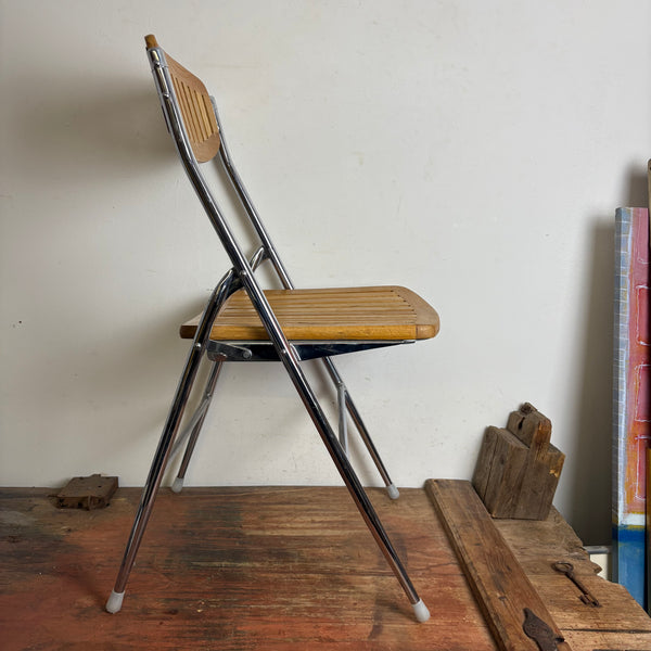 Vintage Stahlrohr Holz Klappstuhl