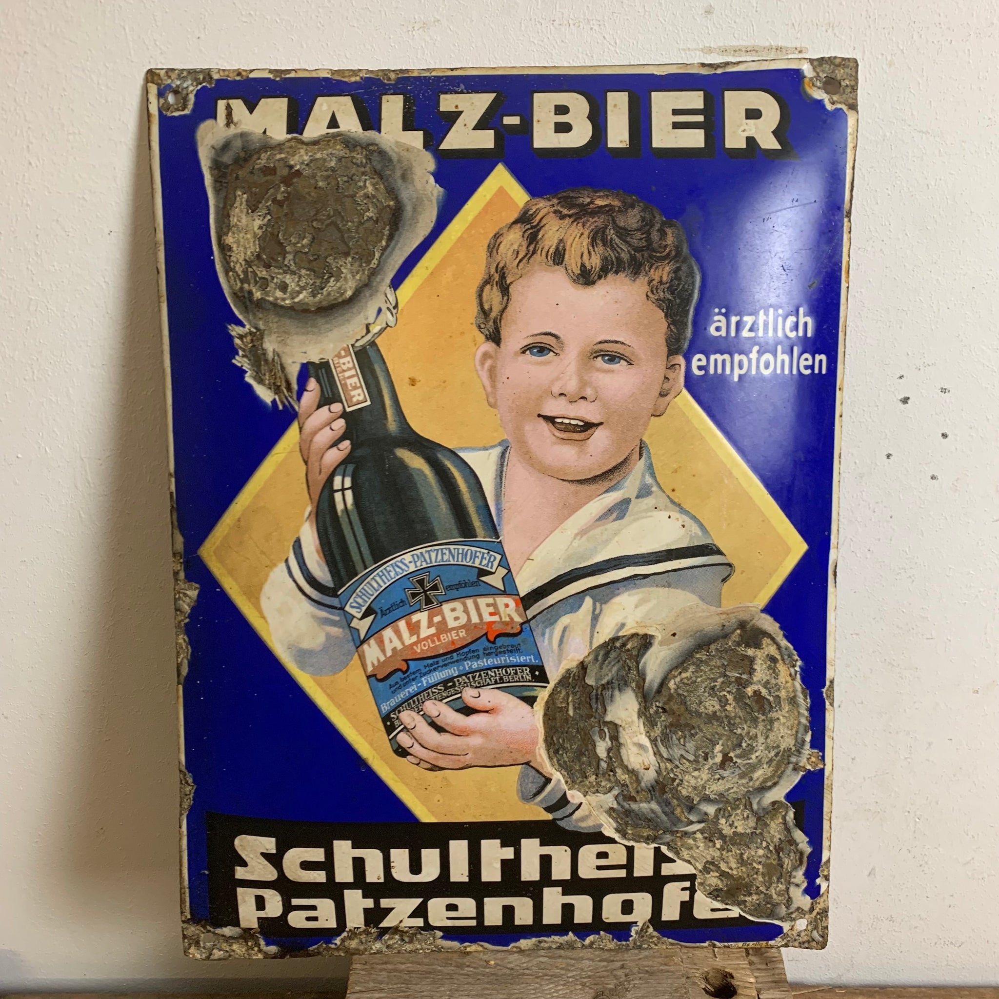 Emaille Schild Schultheiss Patzenhofer Malzbier
