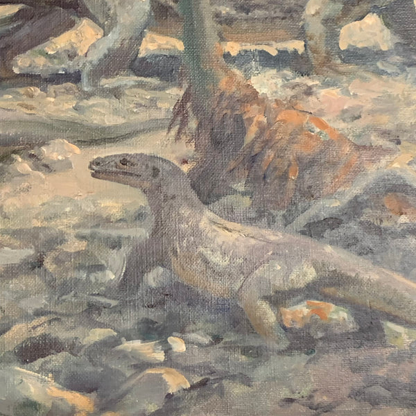 Ölgemälde Riesenwaran und Panzernashorn von Fritz Laube