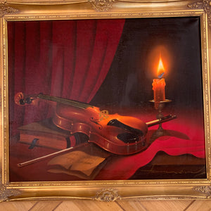 Ölgemälde Stillleben mit Geige im Kerzenschein von Alois M. Hennersdorf