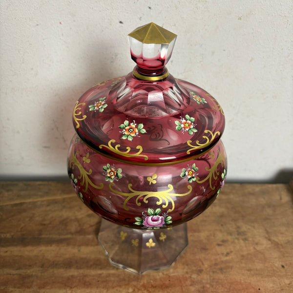 Antike Bonbonniere Böhmisches Kristallglas Deckeldose