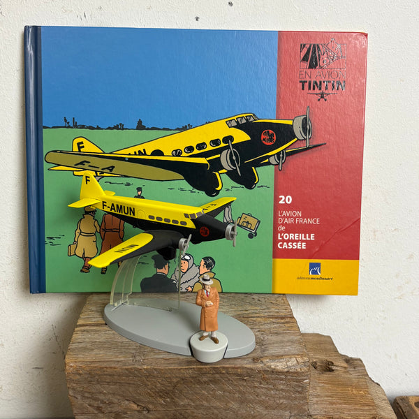 Modell Figur und Buch Tim und Struppi das Gelbe Passagierflugzeug mit Basil aus Der Arumbaya-Fetisch