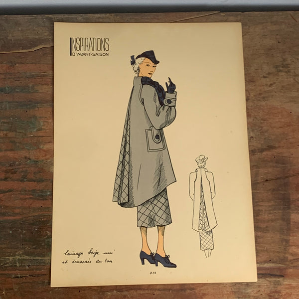 1930's French Art Deco Fashion Illustration Inspirations D'Avant Saison Blatt 315