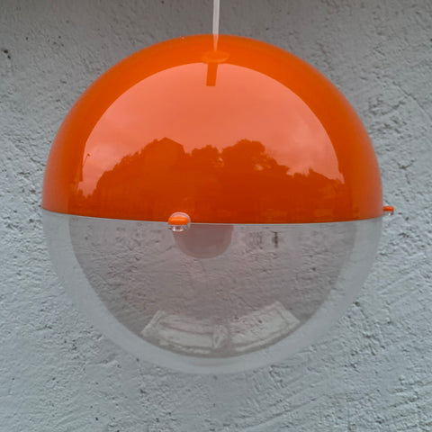 Vintage orange Lampe aus den 1990er Jahren mit Metallfuß und Glaskugel -  .de