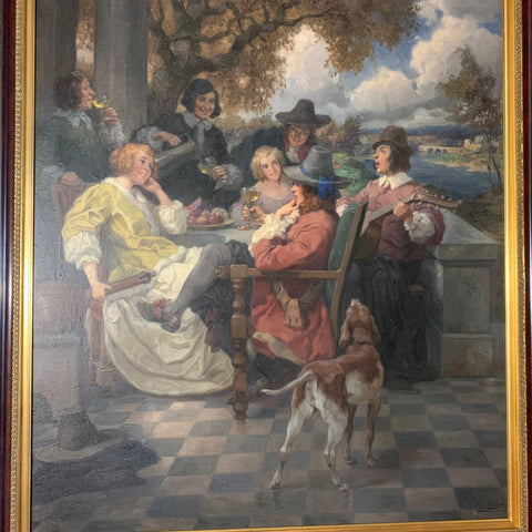 Ölgemälde Sommerfest auf der Terrasse eines Landhauses festliche Gesellschaft von Rudolf A. Höger