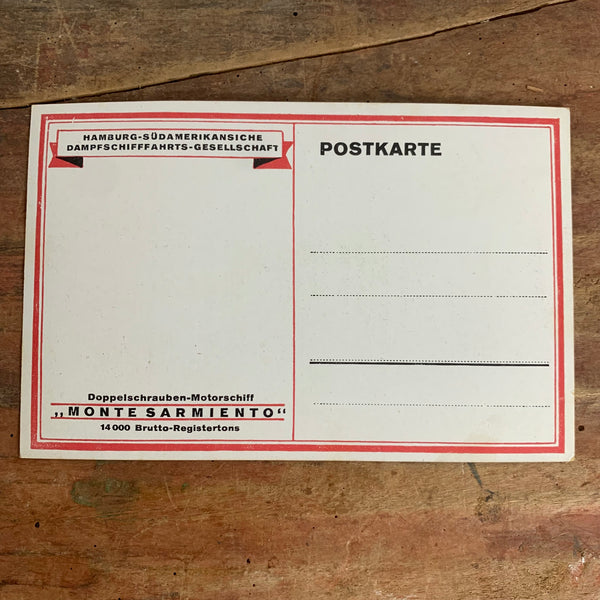 Ansichtskarte Postkarte mit Speisekarte des Doppelschrauben Motorschiff Monte Sarmiento von 1926