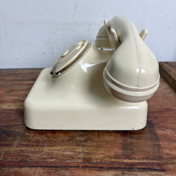 Vintage Wählscheiben Telefon W48 in weiß elfenbein