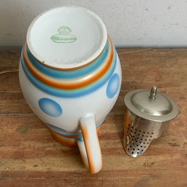 Vintage Art Deco Kakaokanne Krug mit Deckel in Spritzdekor von Leuchtenburg Miranda