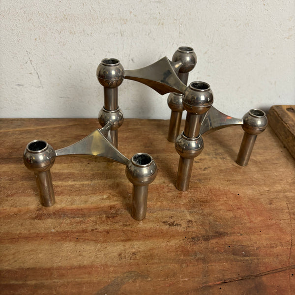 3 vintage Kerzenständer von Caesar Stoffi und Fritz Nagel silberfarben