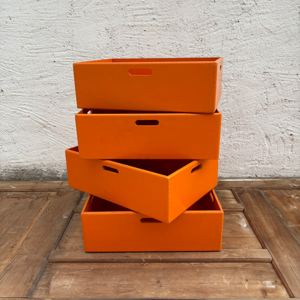 4 vintage Holz Stapelkisten von Ikea in orange