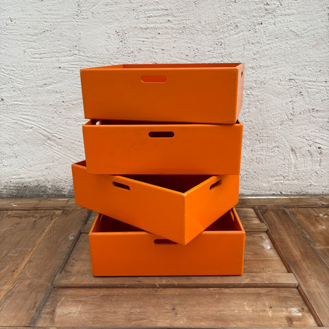 4 vintage Holz Stapelkisten von Ikea in orange