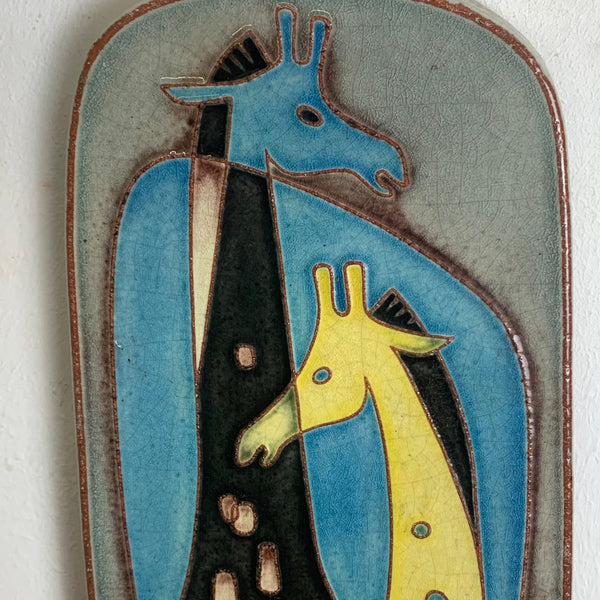 Vintage Mid Century Wandkeramik Giraffen Karlsruher Majolika