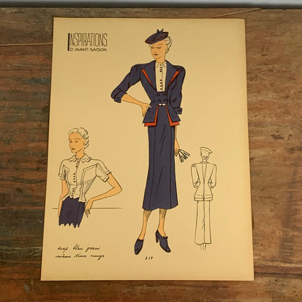 1930's French Art Deco Fashion Illustration Inspirations D'Avant Saison Blatt 319