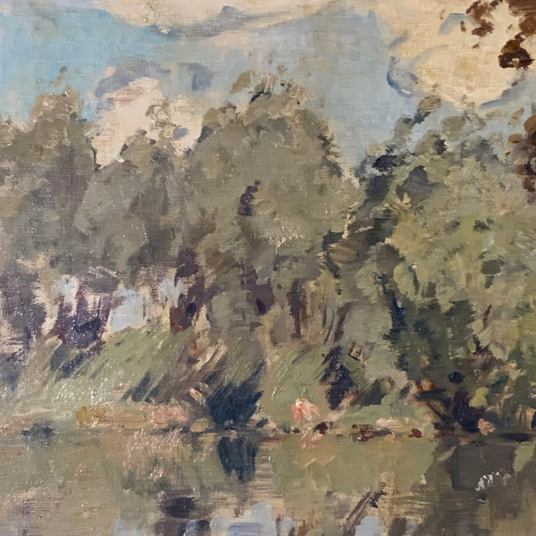 Ölgemälde Sommerwolken über Landhaus am See von Pieter de Regt