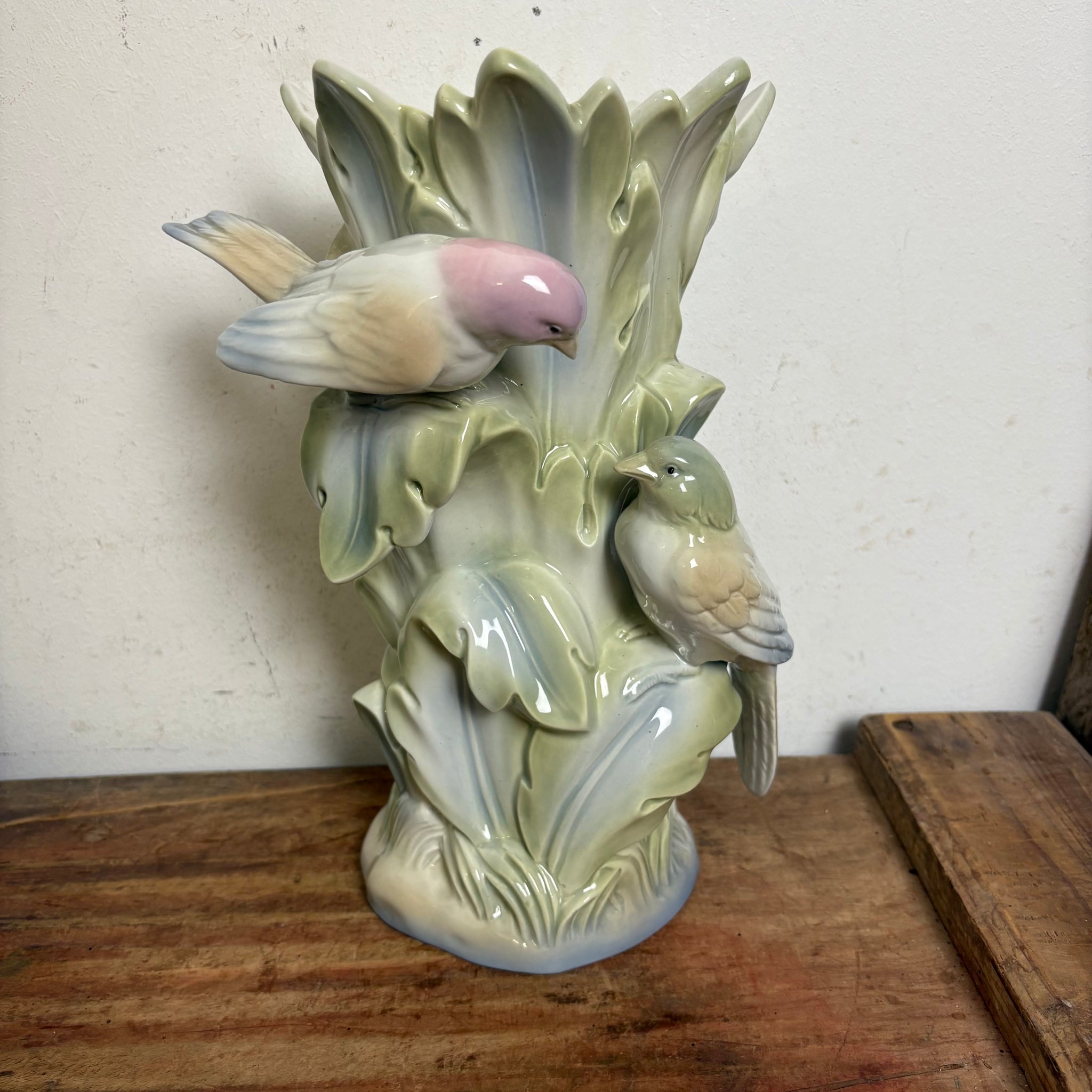 Vintage spanische Keramik Vase mit Vögeln