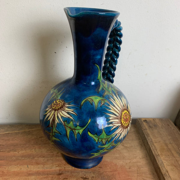 Vintage Keramik Vase Henkelkrug mit Distel Motiv von Hindelanger