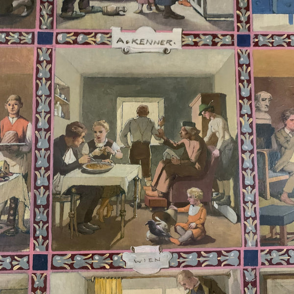 Ölgemälde Zyklus von zwölf bildlich dargestellten Sprichwörtern von Anton Josef Ritter von Kenner